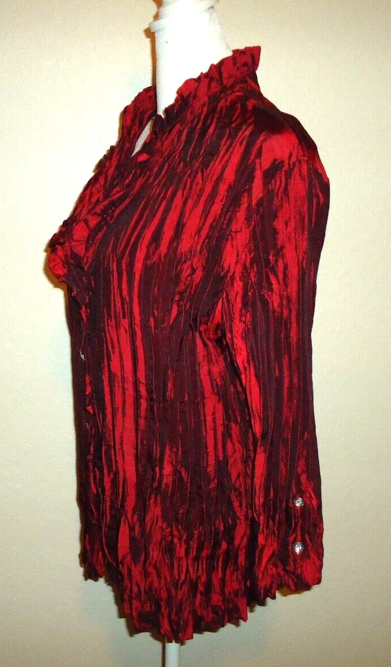 #C Agora Mujer Arrugado Jaipur Boho Rojo Elastizado Blusa Acento Botones Talla-1X Foto 3 de 4