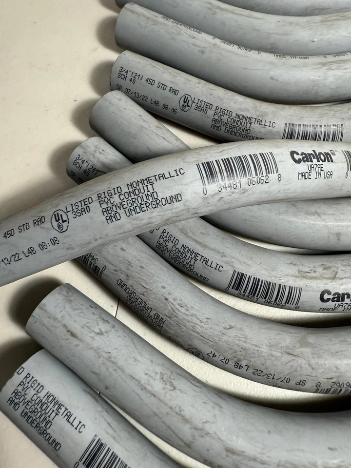 Lote de 13 conductos rígidos no metálicos Carlon por encima y por debajo del suelo 3/4" 45 grados Foto 4 de 4