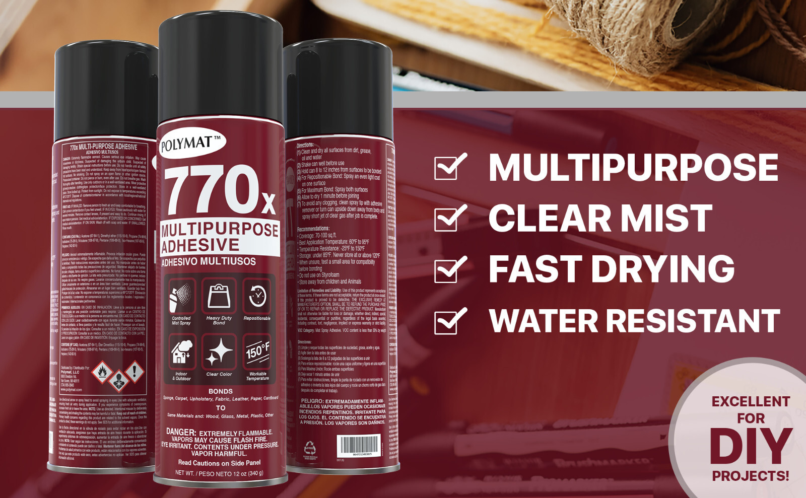 Polymat 770X POOL TABLE MULTIPURPOSE CLOTH INSTALLATION GLUE Professional Grade