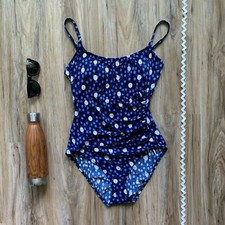 Retro COLE OF CALIFORNIA Polka Dot One Piece Swimsuit Blue - Vntg Sz 14/Modern 6