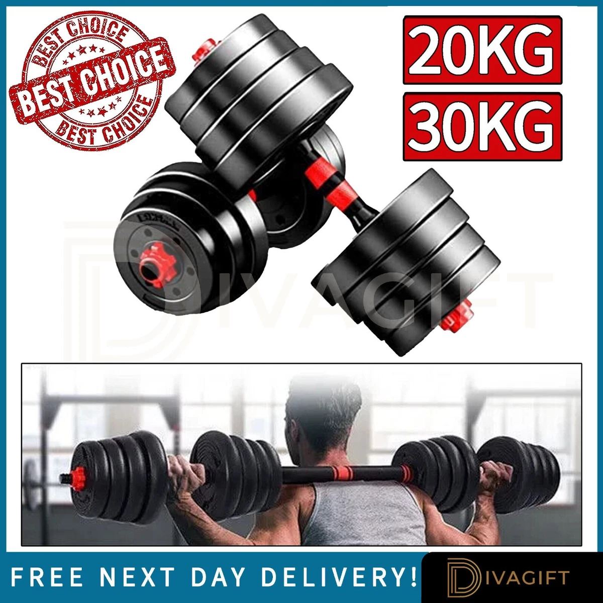 20KG 30KG ADJUSTABLE DUMBBELL BARBELL SET OF GYM WEIGHTS FOR HOME