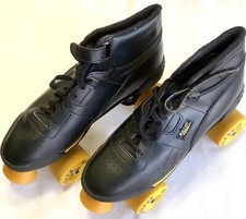 STREETS Roller Derby Patines Vintage, Botas Negras, Borde Amarillo/Ruedas, Talla 8,