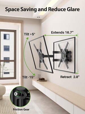Full Motion TV Mount, Swivel Articulating Tilt for 26-55Inch LED, Wall Mount