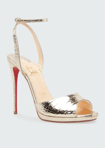 100% AUTHENTIC NEW WOMEN LOUBOUTIN LOUBILOO 120 GOLD HEELS/PUMP US 8
