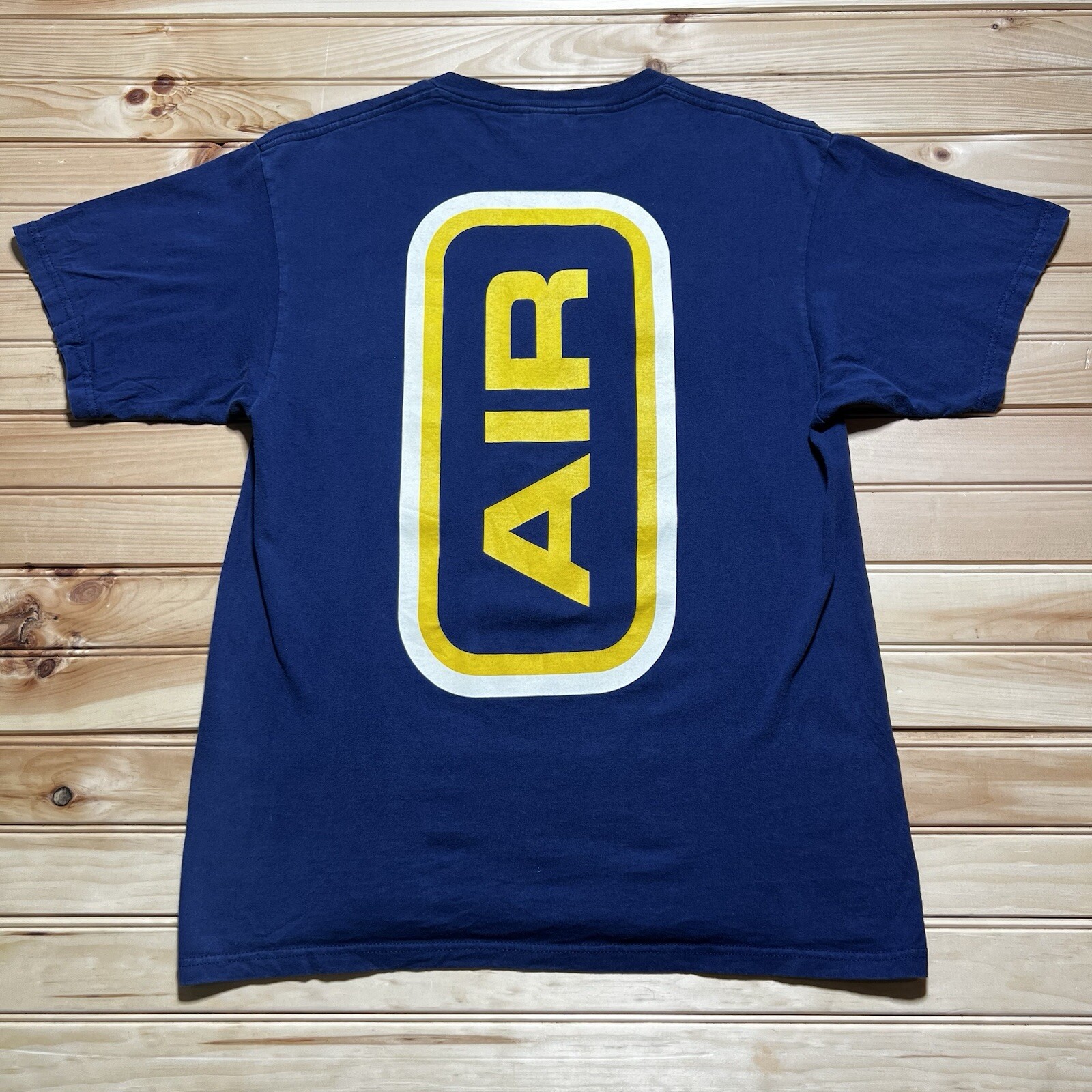 Vintage 90s Nike Air T Shirt Mens Medium Blue Big Swoosh Graphic Made in USA