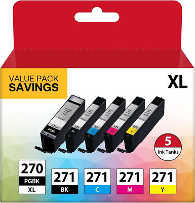 PGI-270XL CLI-271XL 5 Color Value Pack Replacement for Canon 270 271 XL Ink C...