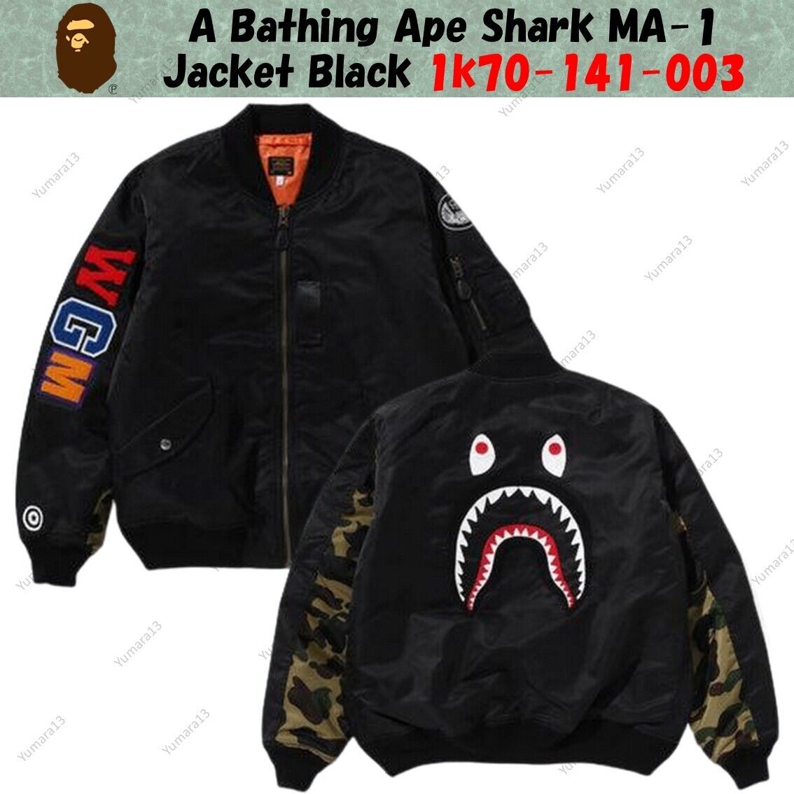 A Bathing Ape Shark MA-1 Jacket Black 1k70-141-003 | eBay A Bathing Ape Shark MA-1 Jacket Black 1k70-141-003 | eBay