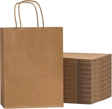 RACETOP 50Pcs 8x4.5x10.8 Inch Brown Gift Bags with Handles, Paper Gift Bags
