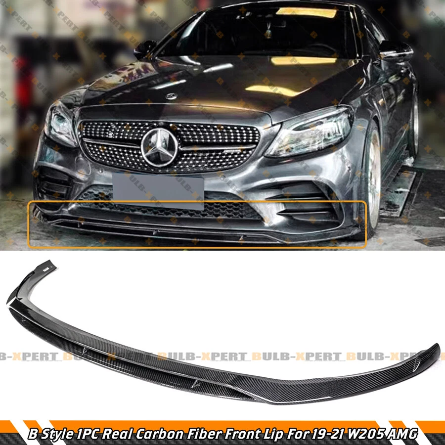 For 19-21 Mercedes Benz W205 C300 C43 AMG Carbon Fiber B Style Front Bumper Lip - Image 2 of 4