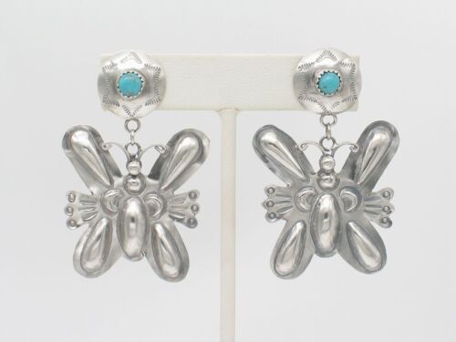Navajo handgefertigte Ohrstecker Sterlingsilber & Türkis Schmetterling - Bild 2 von 8