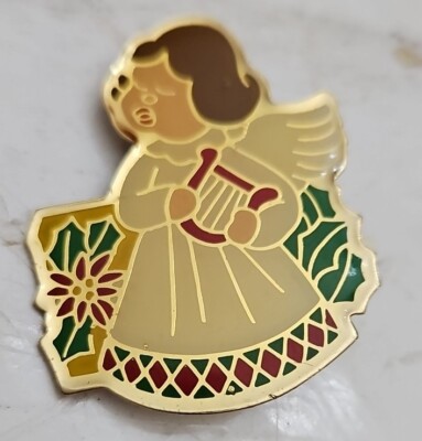 VTG Gold Toned Enameled Lapel Hat Pinback Angel With Wings | eBay