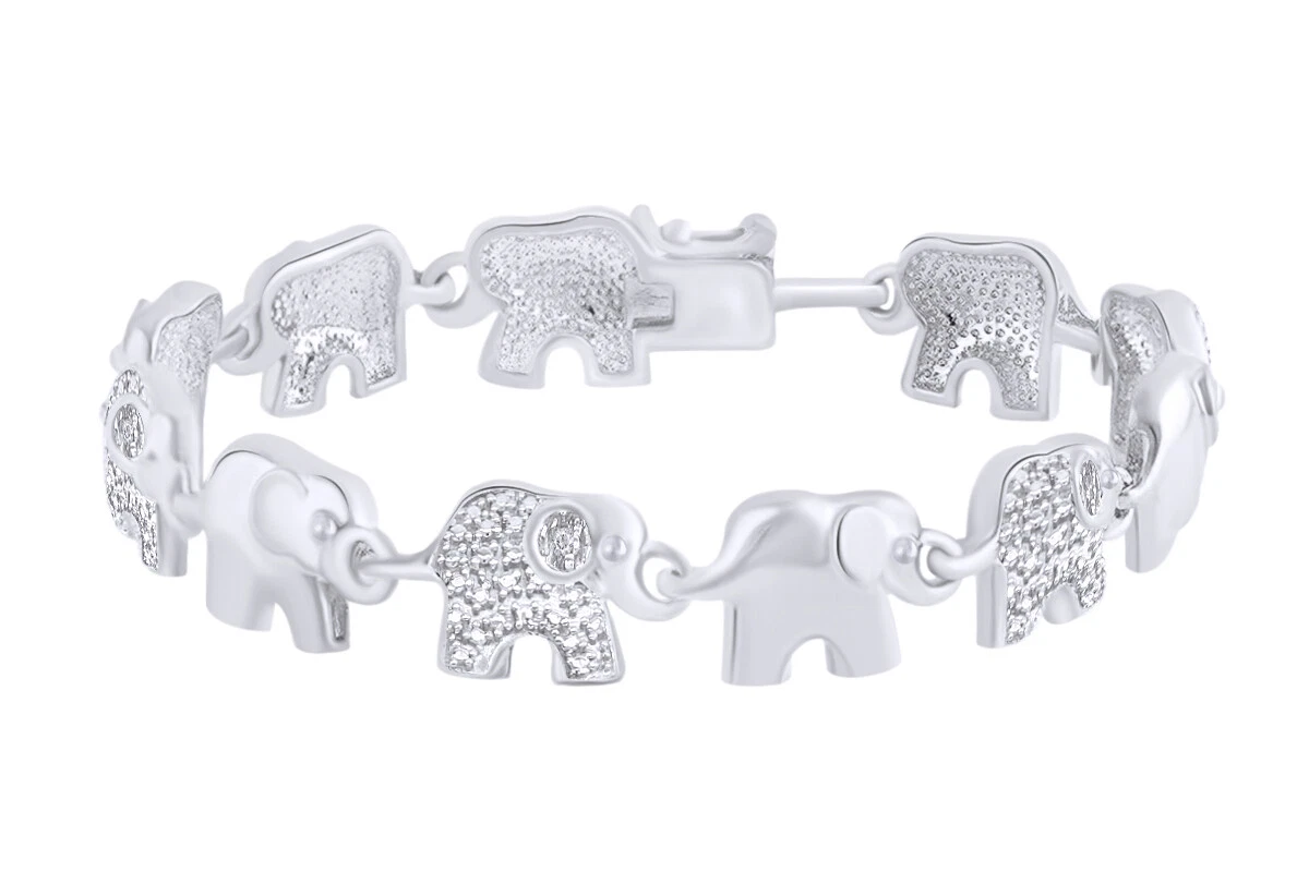 Round Cut Diamond in Elephant Link Tennis Bracelet 14k White Gold