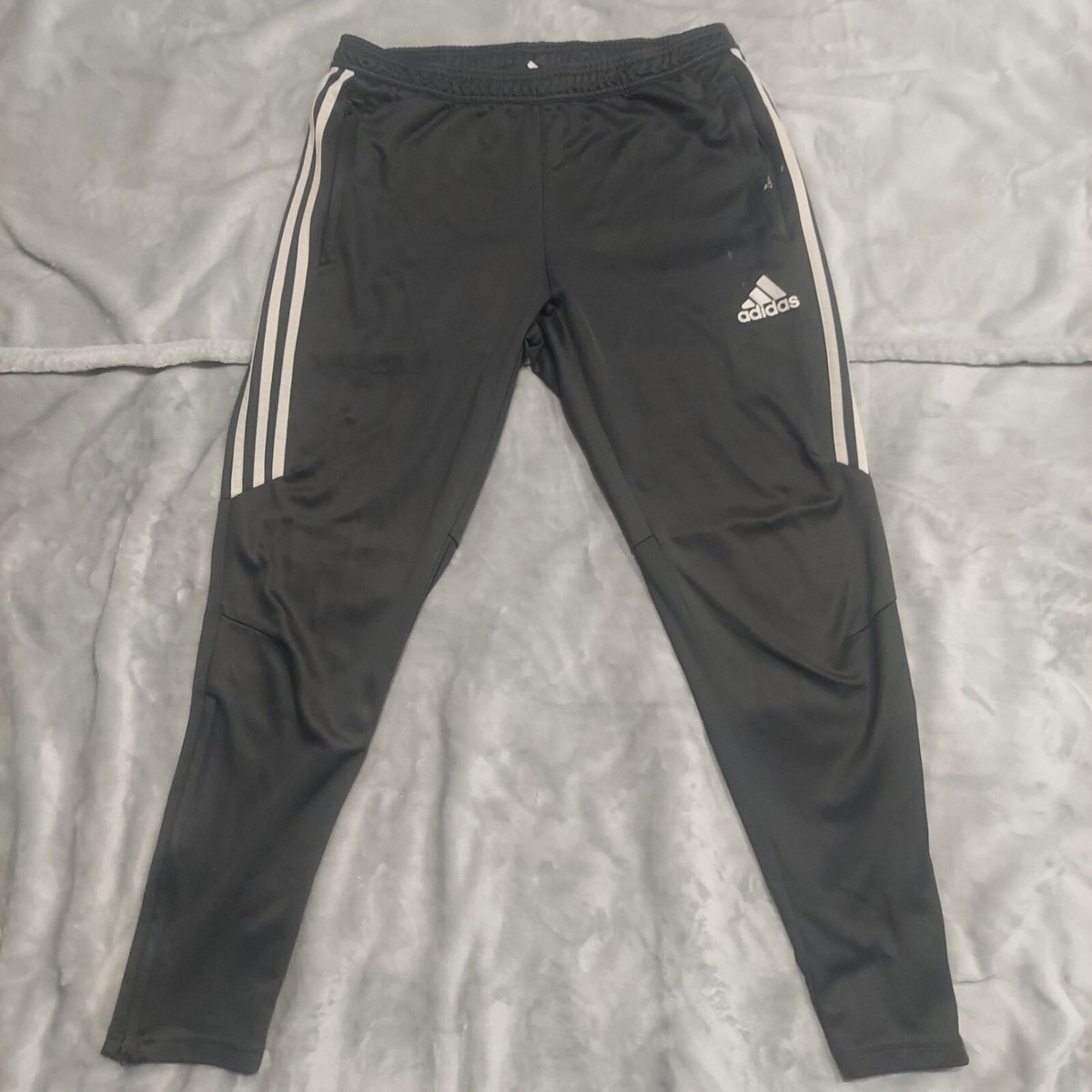 Adidas Zip Pocket Men's L Gray White Fleece Sweat Pants Jogger Ankle Zip