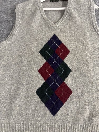Four Winds Pullover Weste Herren Large Lammwolle grau Argyle ärmellos N291 - Bild 2 von 9