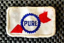 PURE OIL CO. EMBROIDERED SEW ON ONLY PATCH GAS OIL SERVICE STATIONS 3" x 1 3/4"