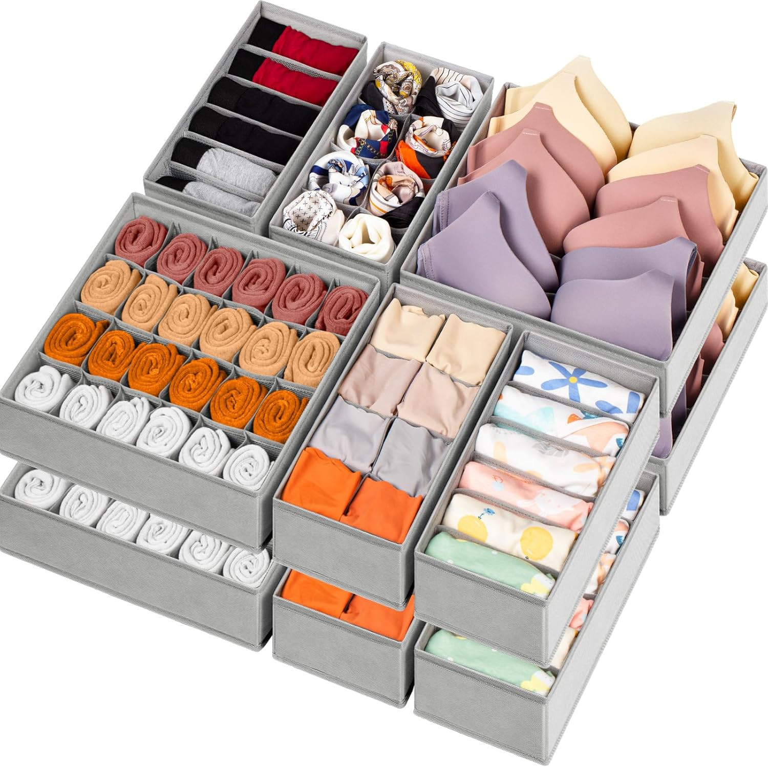 16 Pack Sock Underwear Drawer Organizer, 96 Cells Dresser Organizer for Baby Clo