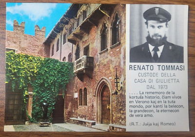 Julias Haus, Verona Vintage Postkarte. ''Esperanto Helpos La Mondan Pacon