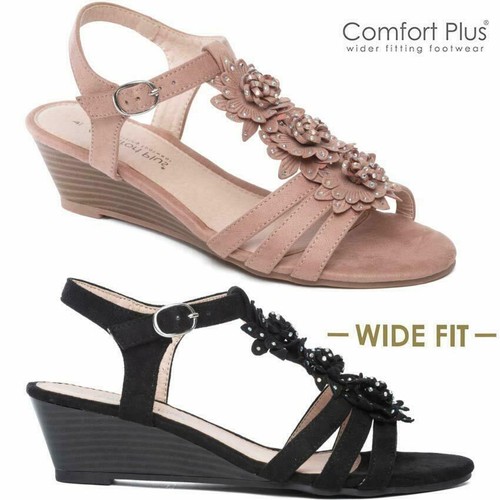 LADIES WEDGE SANDALS WOMENS WIDE FIT SUMMER DRESS HEELS PARTY STRAPPY SHOES  SIZE | eBay