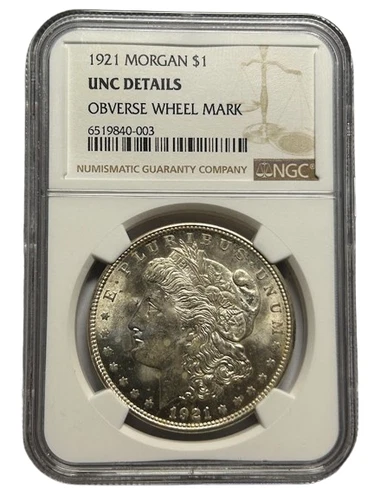 NGC 1921 UNC Details Morgan S$1 Obverse Wheel Mark 6519840-003