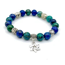 10mm Eilat Stone & Sterling Silver Bead Gemstone Jewish Star of David Bracelet