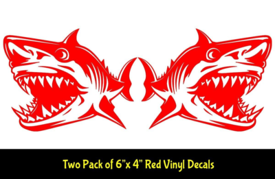 #ad Angry Shark Two Pack of 6quot; Red Vinyl Decals Car Truck Boat Trailer Canoe $6.98
