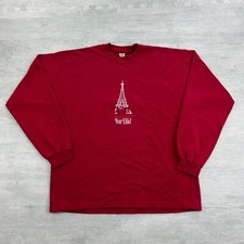 Vintage 90s Paris Sweatshirt Size XL Red Eiffel Tower Crewneck France