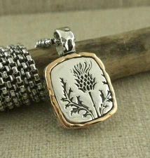 PETRICHOR Sterling Silver & Bronze Scottish Thistle Pendant Keith Jack 22" Chain