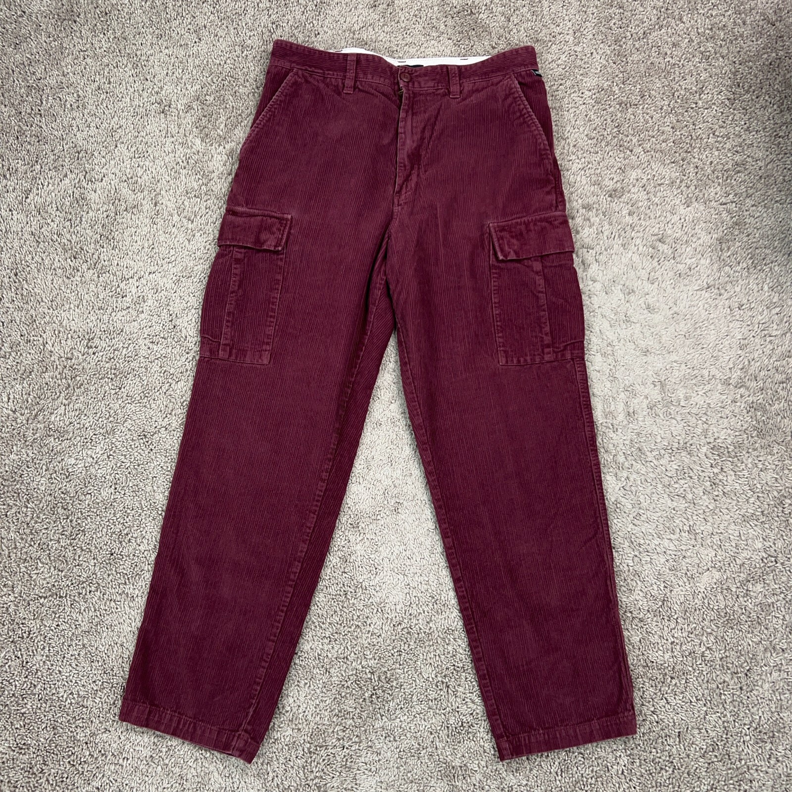 Vans Pants Mens 33 Burgundy Corduroy Cargo Utility Skater Surf Baggy Street Y2K