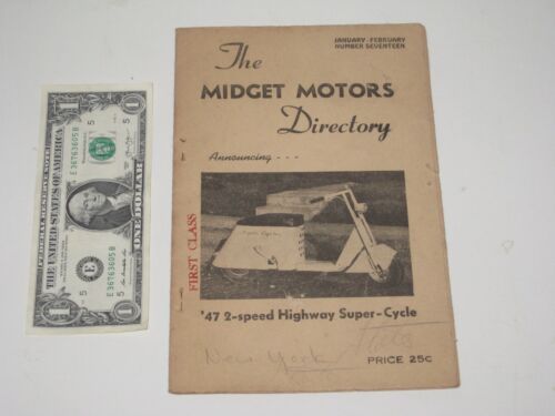 1947 Vintage Midget Motors Directory Racing Car Broch. w/ 3 Cent Jefferson Stamp - Picture 1 of 5