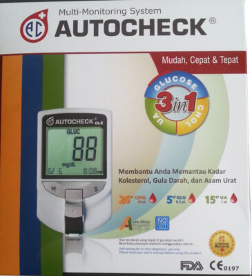 AUTOCHECK for Glucose, Uric Acid & Cholesterol Meter 3 in 1 Monitoring System