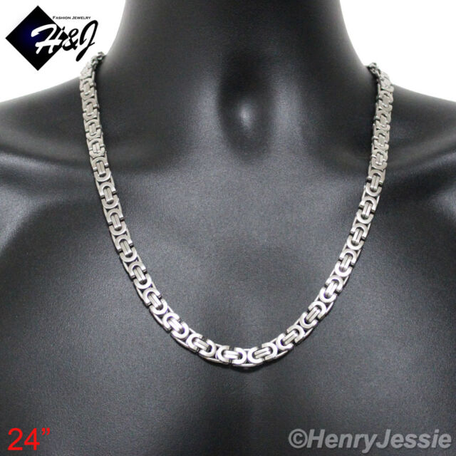 24"MEN Stainless Steel 8mm Silver Flat Byzantine Box Link Chain Necklace