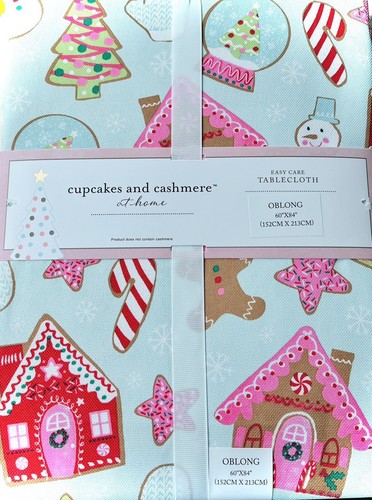 New Pink Mint Cupcakes Cashmere Christmas Gingerbread Oblong Tablecloth 60 x 84