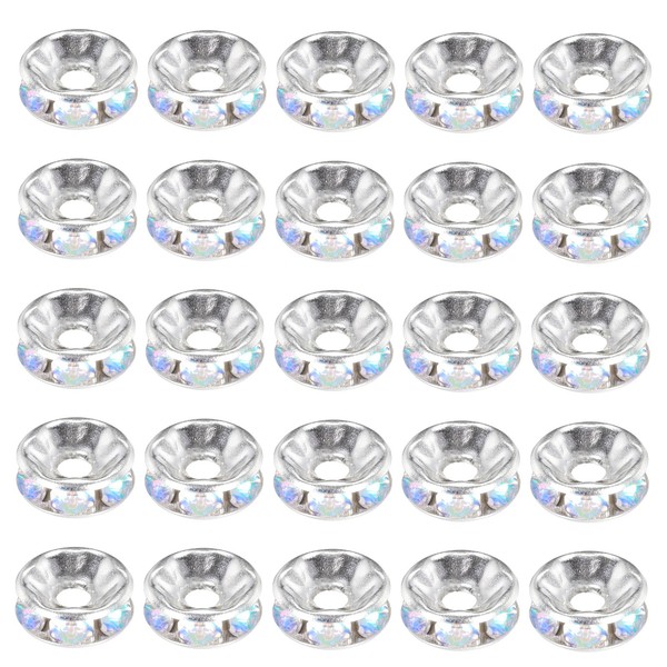 8Mm Rondelle Spacer Perlen, 50 StüCk Kristall Strass Perlen Spacer, Hell Silber-image