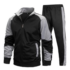 Mens Track Suits 2 Piece Set Full Zip Tracksuit Sweat Suits Black Gray L