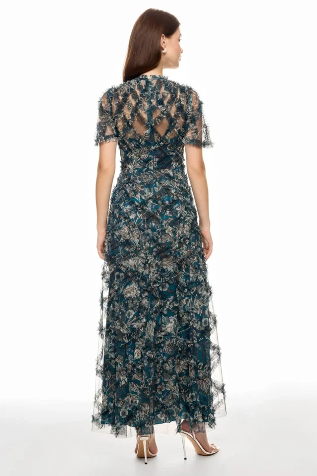 Mac Duggal Flutter Sleeve Ruffle Gown Blue Size 14 - Image 3 of 4