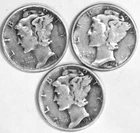 (3) Mercury Dimes - Fine - 1943 1944 1945 - #4815ED