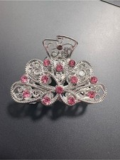 Silver-tone Hair Claw with Pink Rhinestones