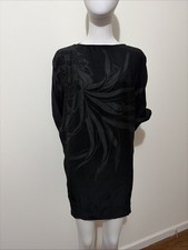 Stella McCartney Silk Long Sleeves Backless Black Whimsical Runway Dress Size 38