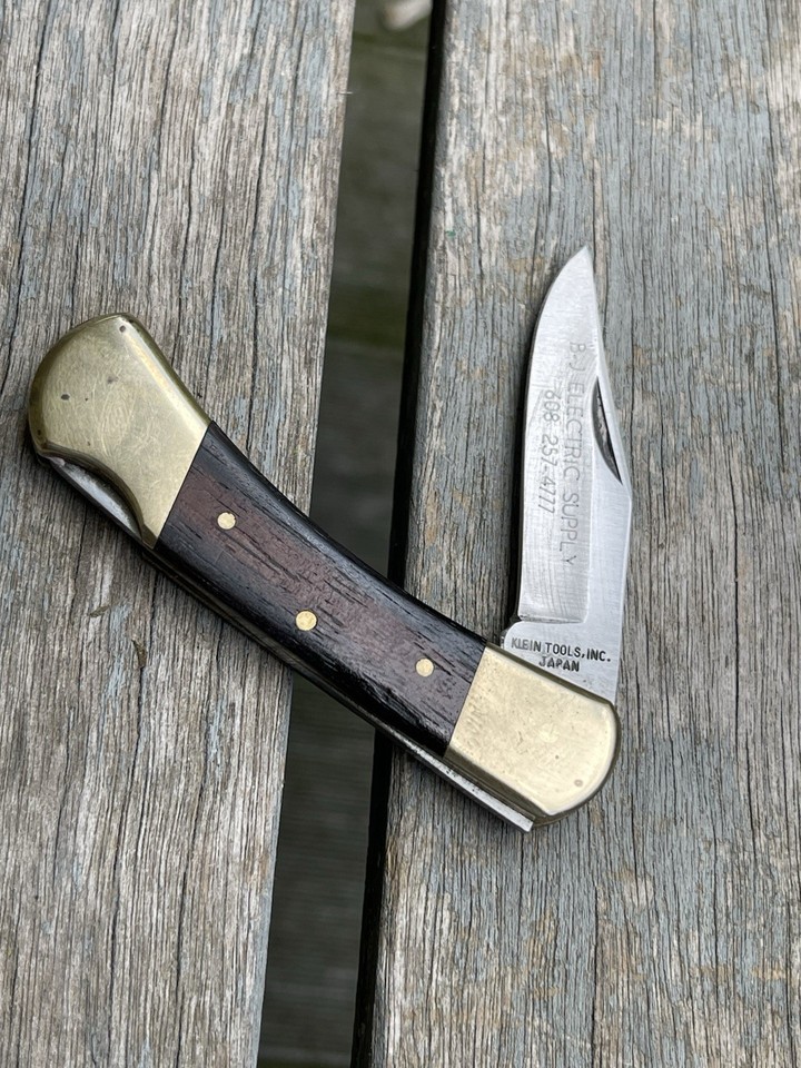 Klein Tools lockback knife branded for BJ Electric Madison WI — a dead-stock piece of American trade and craft history.