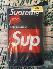 100 Authentic New Supreme Hanes Boxer Briefs 4 Pack Black Large Box Logo TNF