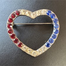 Heart Shaped Red White Blue Rhinestone Silver...