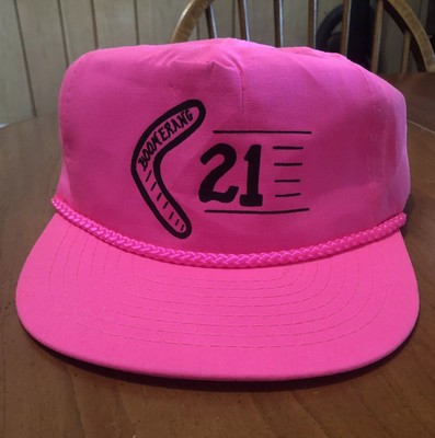 VINTAGE NISSIN Hat  BOOMERANG 21  Adjustable Zip Zipper Back Neon Pink Rope 90s