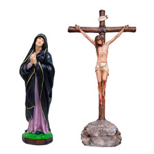 Statue della Madonna Addolorata 40 cm e Crocifisso 50 x 27 cm in resina