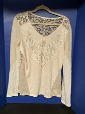 MISS ME Lace Long Sleeve Top Size L Whimsical FairyCore Ethereal Soft Girl