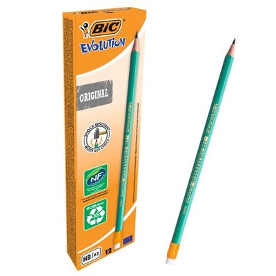 BIC ECOlutions EVOLUTION 655 Bleistifte HB grün mit Radierer, 12 St.