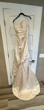 St. Patrick Ivory Satin Mermaid Wedding Dress Beaded Embroidery Buttons Straps