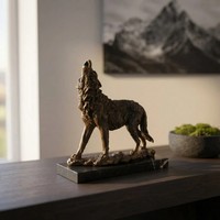Hochwertige Bronzefigur Wolf, Patiniert, Auf Marmorsockel, H.34 Cm