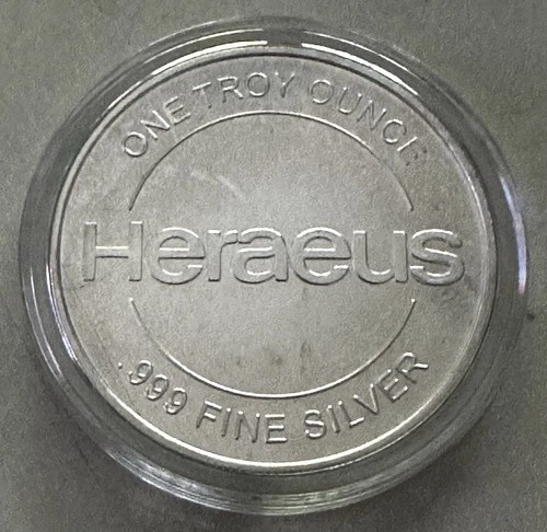 Heraeus Commercial Round 1 Troy oz..999 Fine Silver in Capsule