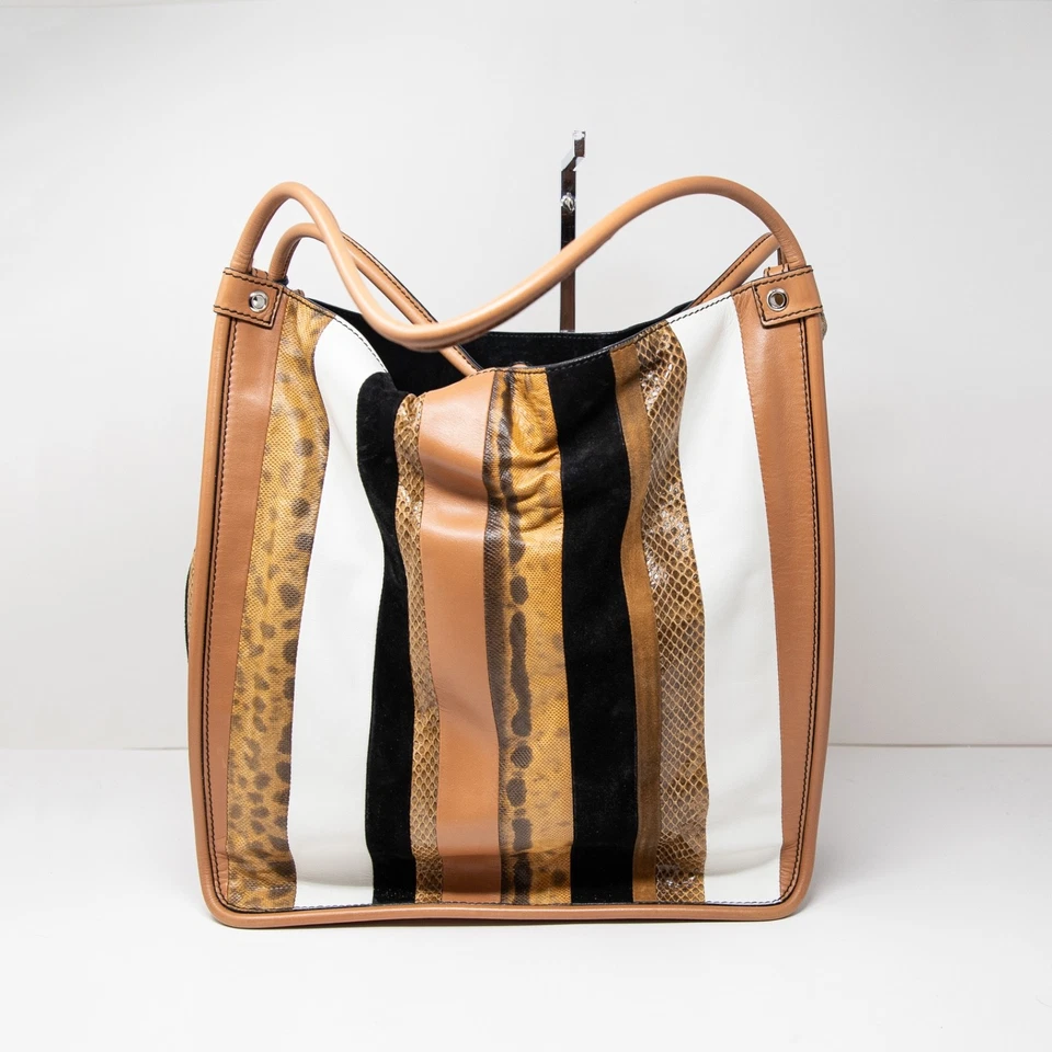 Bolso de Hombro Cartera Proenza Schouler Cuero Genuino Marrón Rayas Estampado Animal Foto 4 de 4