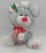 Fisher Price Puffalumps CHRISTMAS MOUSE Gray Candy Cane Plush Stuffed 1987